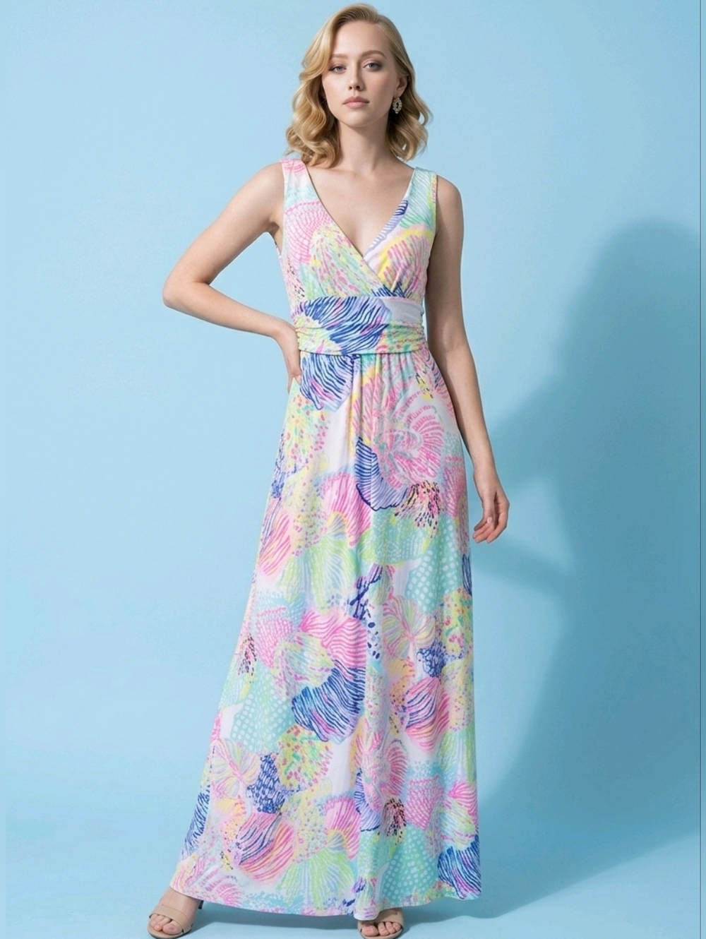 Lilly Pulitzer Sloane Maxi Dress Pink Multicolor Roar of the Seas Size M